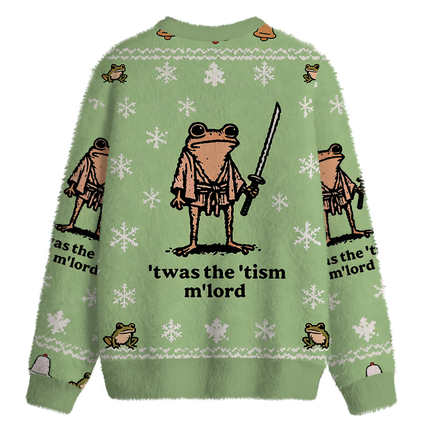 Uglysweatershops Focused Samurai Frog Fuzzy Christmas Ugly Sweatshirt