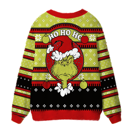 Uglysweatershops Ho Ho Ho Fuzzy Ugly Cardigan Sweatshirt