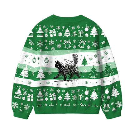 Uglysweatershops Minimalist Cat Art Kids Ugly Cardigan Sweater