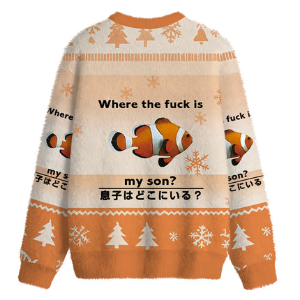 Uglysweatershops Fish Looking For Son Fuzzy Christmas Ugly Sweatshirt