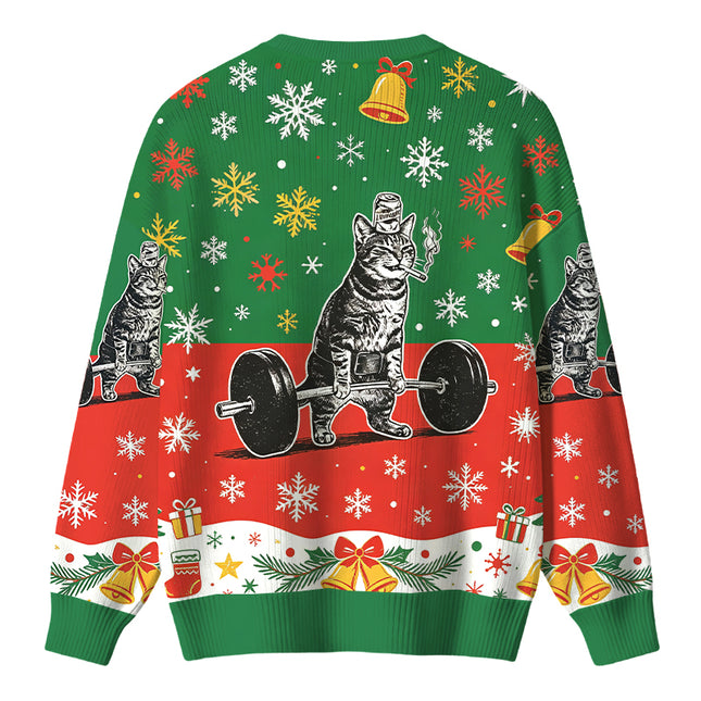 Uglysweatershops Funny Deadlift Cat Christmas Ugly Sweater