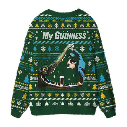 Uglysweatershops Vintage Crocodile Beer Fuzzy Ugly Cardigan Sweatshirt