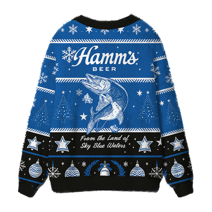 Uglysweatershops Land of Sky Blue Fuzzy Ugly Cardigan Sweatshirt