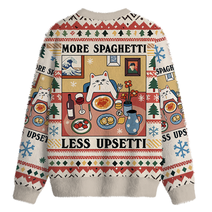 Uglysweatershops More Spaghetti Less Upsetti Fuzzy Christmas Ugly Sweatshirt