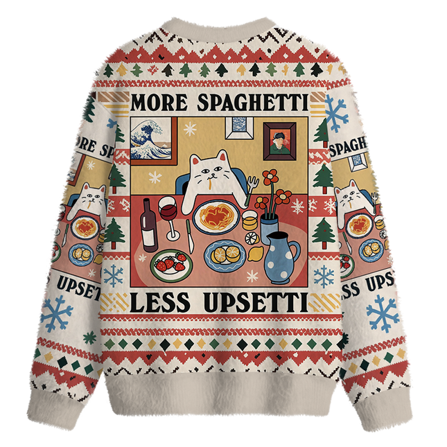 Uglysweatershops More Spaghetti Less Upsetti Fuzzy Christmas Ugly Sweatshirt
