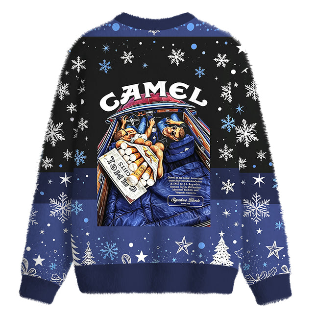 Uglysweatershops Cigarettes Blend Vintage Fuzzy Christmas Ugly Sweatshirt