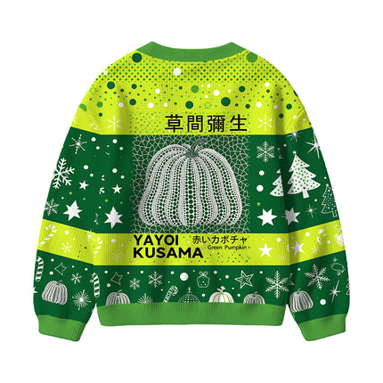 Uglysweatershops Art Green Pumpkin Vintage Kids Ugly Cardigan Sweater
