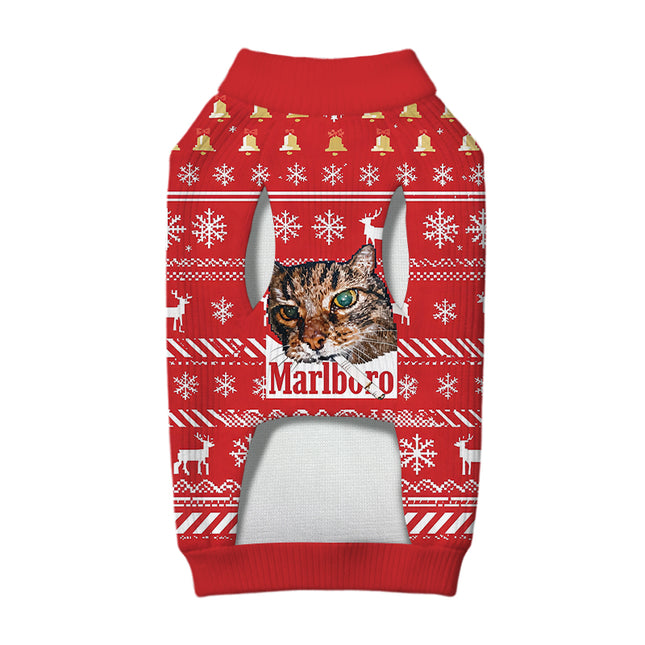 Uglysweatershops Red Funny Smoking Cat Meme Dog & Cat Pet Sweater