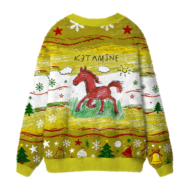 Uglysweatershops Red Horse Fuzzy Ugly Cardigan Sweatshirt