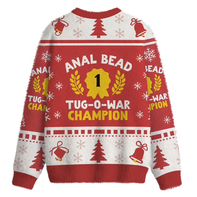 Uglysweatershops Champion Funny Red Fuzzy Christmas Ugly Sweatshirt