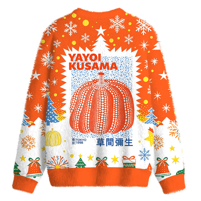 Uglysweatershops Blue Orange Pumpkin Fuzzy Christmas Ugly Sweatshirt