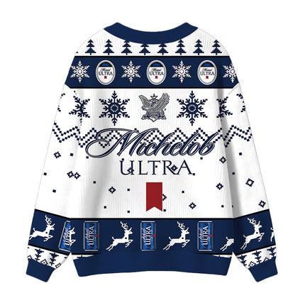 Uglysweatershops Blue White Snowflake Deer Ugly Cardigan Sweater