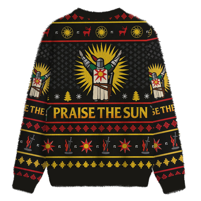 Uglysweatershops Praise the Sun Fuzzy Christmas Ugly Sweatshirt