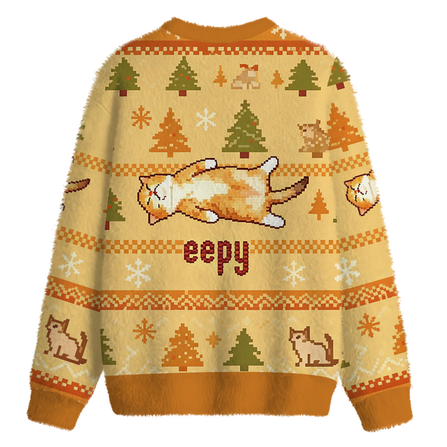 Uglysweatershops Silly Sleepy Cat Meme Fuzzy Christmas Ugly Sweatshirt