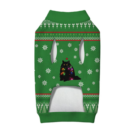 Uglysweatershops Lights Cat Green Dog & Cat Pet Sweater