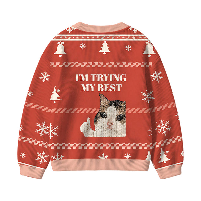 Uglysweatershops I'm Trying My Best Kids Ugly Cardigan Sweater