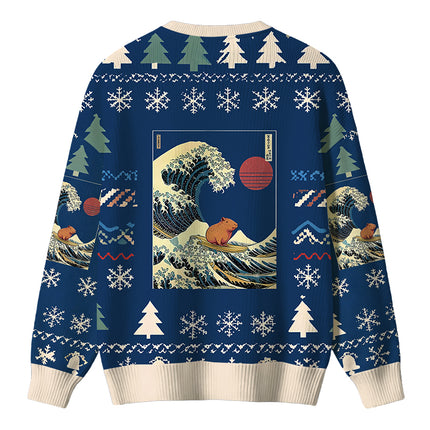 Uglysweatershops Capybara Surfing Christmas Ugly Sweater