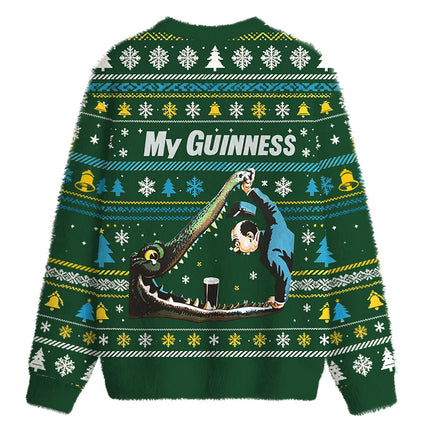 Uglysweatershops Vintage Crocodile Beer Fuzzy Christmas Ugly Sweatshirt