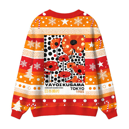 Uglysweatershops Art Flower Vintage Ugly Cardigan Sweater