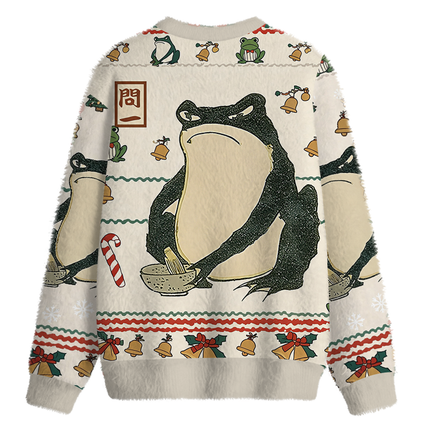 Uglysweatershops Japanese Frog Fuzzy Christmas Ugly Sweatshirt