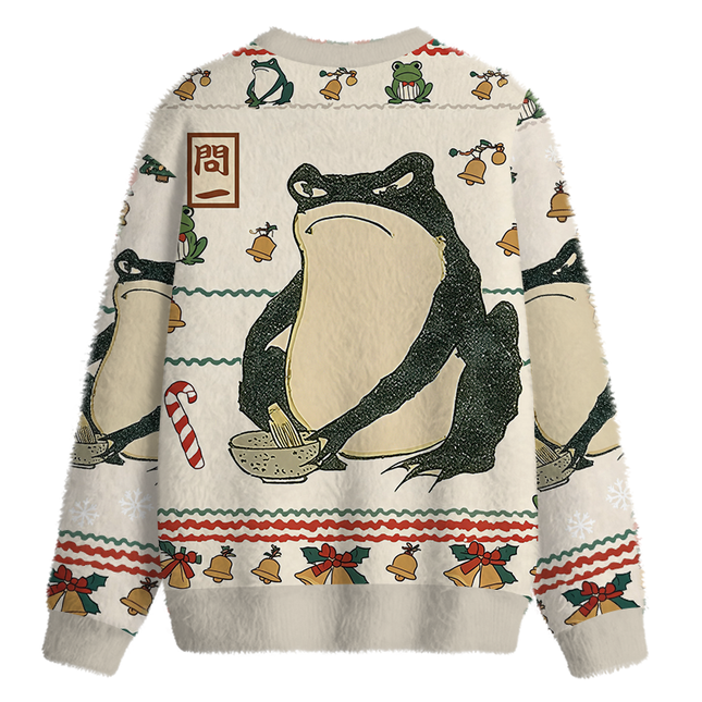 Uglysweatershops Japanese Frog Fuzzy Christmas Ugly Sweatshirt
