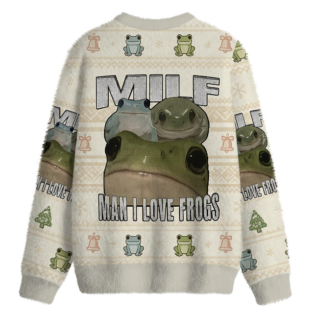 Uglysweatershops Man I Love Frogs Fuzzy Christmas Ugly Sweatshirt