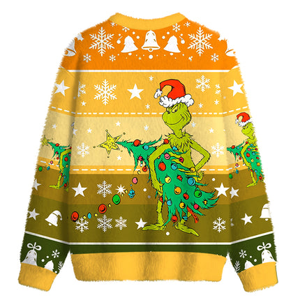 Uglysweatershops Christmas Tree Sneaky Thief Fuzzy Christmas Ugly Sweatshirt