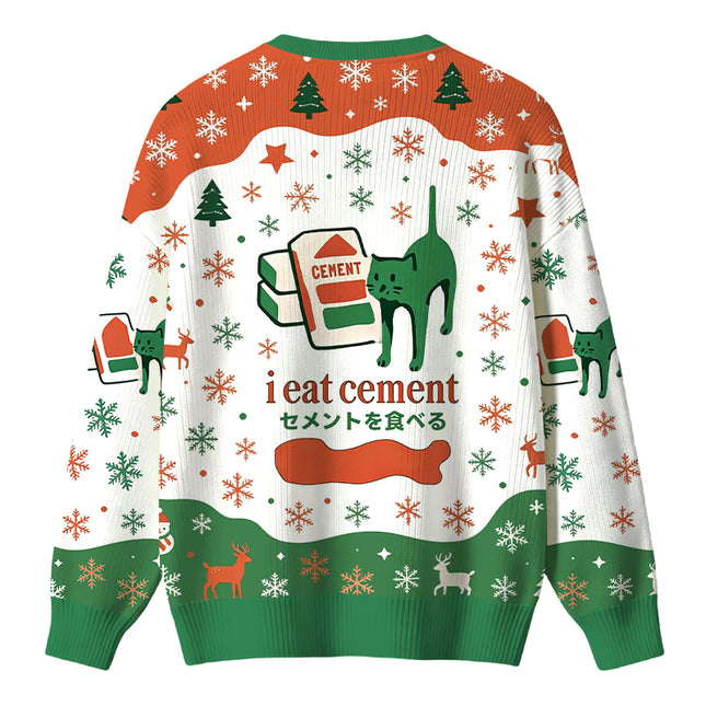 Uglysweatershops Cement Cat Christmas Ugly Sweater