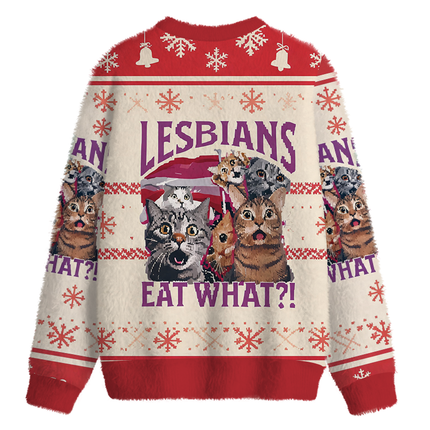 Uglysweatershops Red Lesbians Eat What Funny Fuzzy Christmas Ugly Sweatshirt