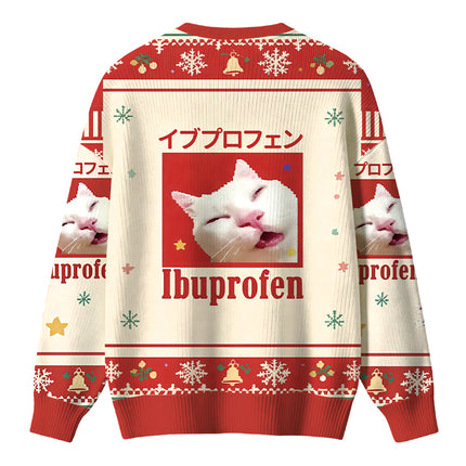 Uglysweatershops Red Ibuprofen Meme Cat Christmas Ugly Sweater