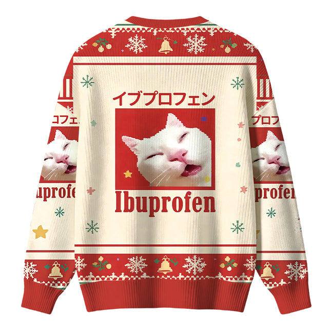 Uglysweatershops Red Ibuprofen Meme Cat Christmas Ugly Sweater
