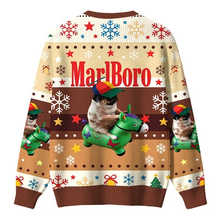 Uglysweatershops Pug Smoking Riding Horse Christmas Ugly Sweater