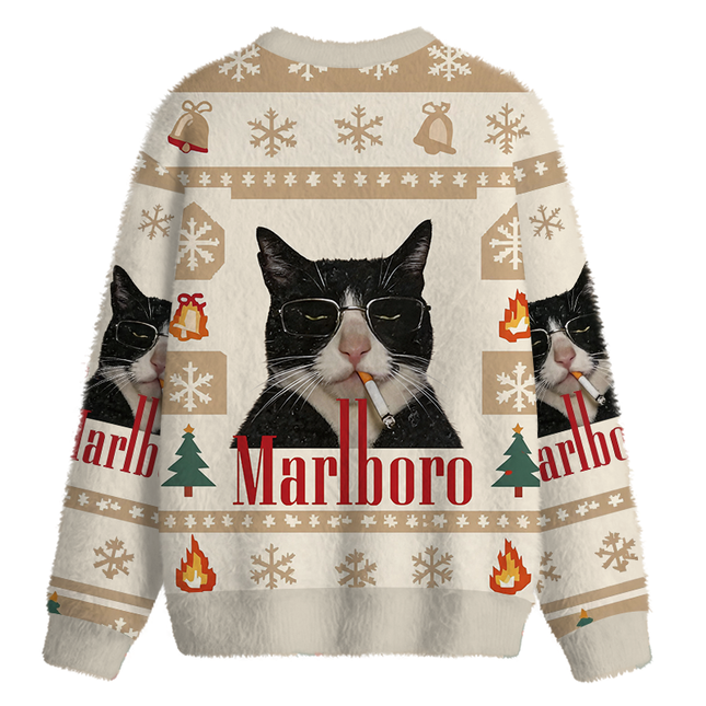 Uglysweatershops Smkong Black Cat Fuzzy Christmas Ugly Sweatshirt