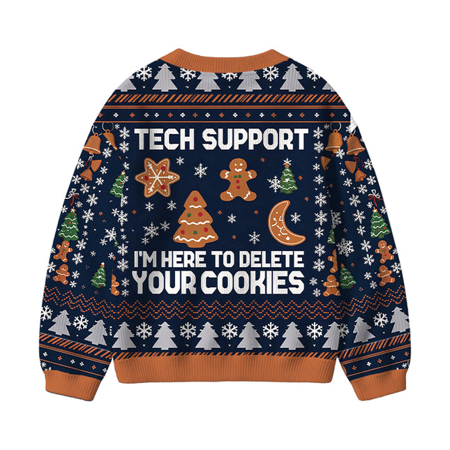 Uglysweatershops Blue Tech Support Computer Programmer Kids Ugly Cardigan Sweater