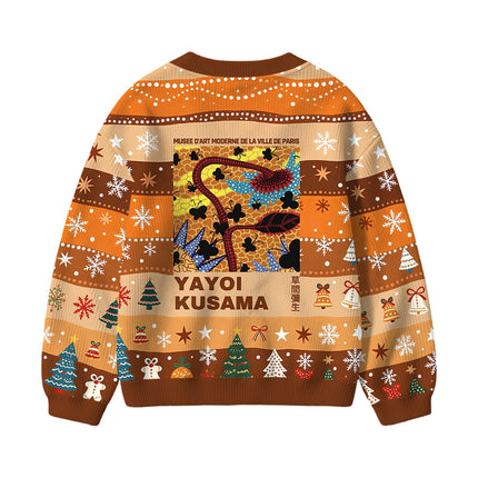 Uglysweatershops Dotted Art Flower Kids Ugly Cardigan Sweater
