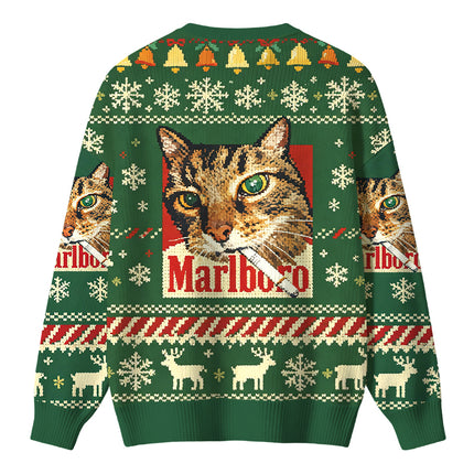 Uglysweatershops Funny Smoking Cat Green Christmas Ugly Sweater