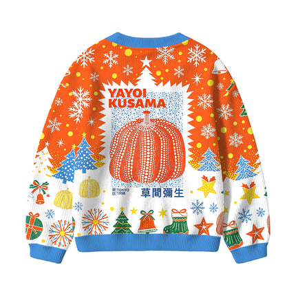 Uglysweatershops Blue Orange Pumpkin Kids Ugly Cardigan Sweater