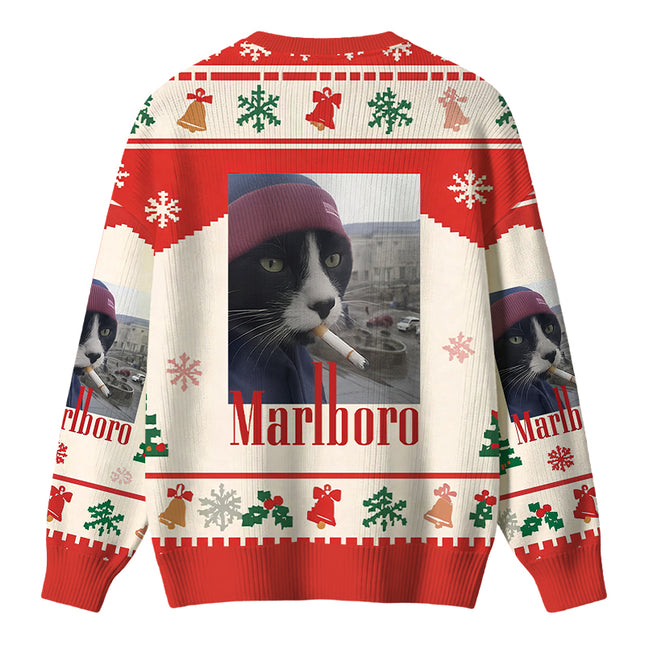 Uglysweatershops Red Smoking Cat Meme Christmas Ugly Sweater