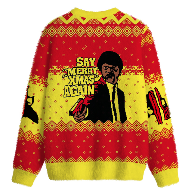 Uglysweatershops Merry Xmas Again Fuzzy Christmas Ugly Sweatshirt