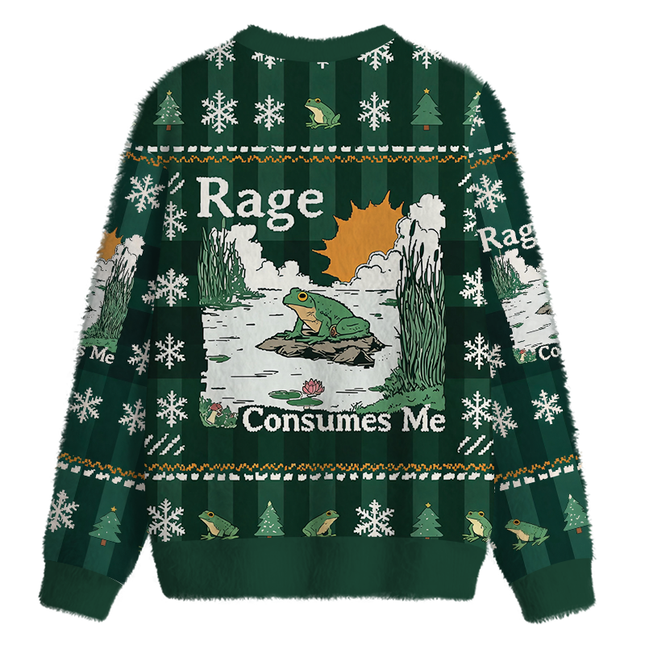 Uglysweatershops Rage Consumes Me Frog Fuzzy Christmas Ugly Sweatshirt