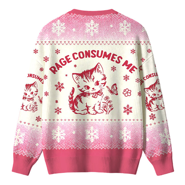 Uglysweatershops Rage Consumes Me Pink Cat Christmas Ugly Sweater
