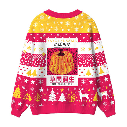 Uglysweatershops Art Golden Pumpkin Ugly Cardigan Sweater
