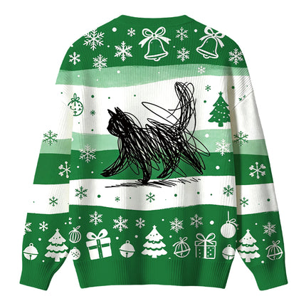 Uglysweatershops Minimalist Cat Art Christmas Ugly Sweater