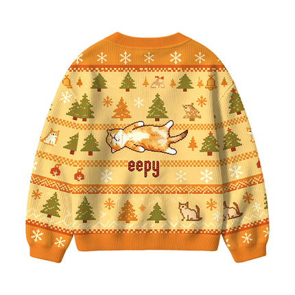 Uglysweatershops Silly Sleepy Cat Meme Kids Ugly Cardigan Sweater