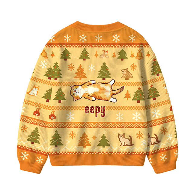 Uglysweatershops Silly Sleepy Cat Meme Kids Ugly Cardigan Sweater