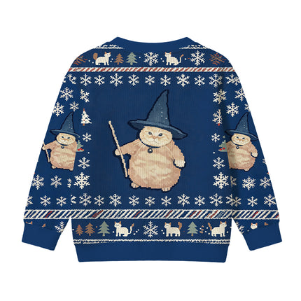 Uglysweatershops Wizard Cat Funny Kids Ugly Sweater