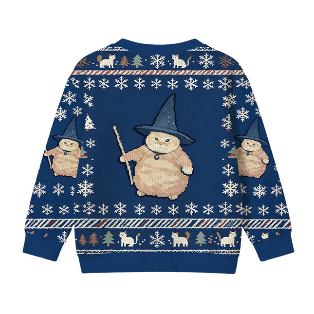 Uglysweatershops Wizard Cat Funny Kids Ugly Sweater