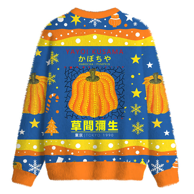 Uglysweatershops Art Pumpkin TOKYO 1900 Fuzzy Christmas Ugly Sweatshirt