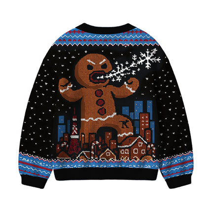 Uglysweatershops Gingerbread Monster Kids Ugly Cardigan Sweater