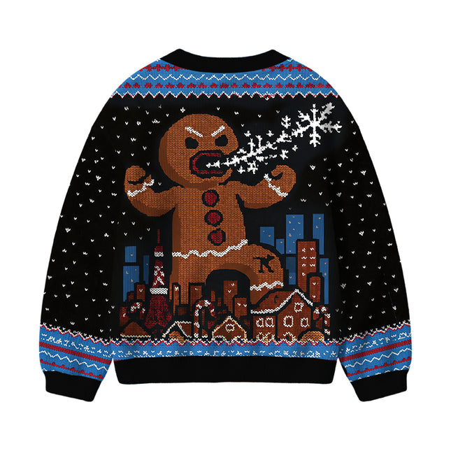 Uglysweatershops Gingerbread Monster Kids Ugly Cardigan Sweater